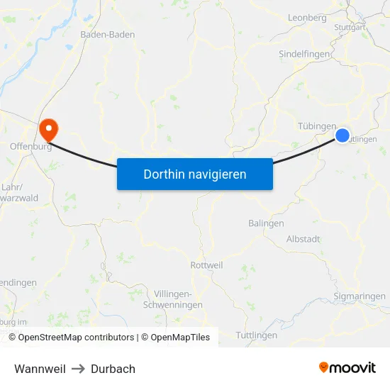 Wannweil to Durbach map
