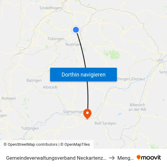 Gemeindeverwaltungsverband Neckartenzlingen to Mengen map