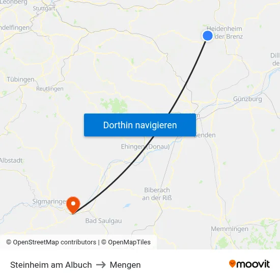 Steinheim am Albuch to Mengen map