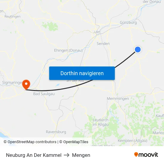 Neuburg An Der Kammel to Mengen map