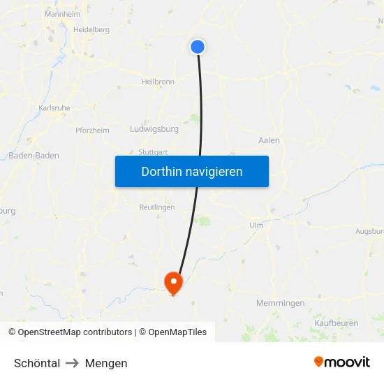 Schöntal to Mengen map