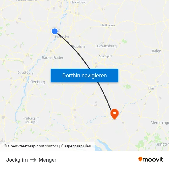 Jockgrim to Mengen map