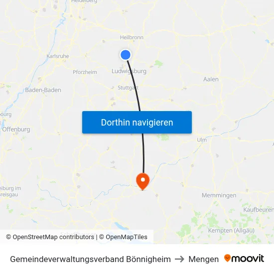 Gemeindeverwaltungsverband Bönnigheim to Mengen map