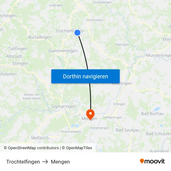 Trochtelfingen to Mengen map