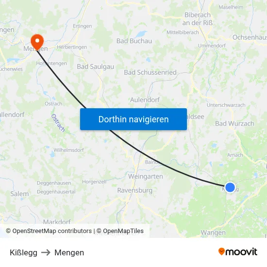 Kißlegg to Mengen map