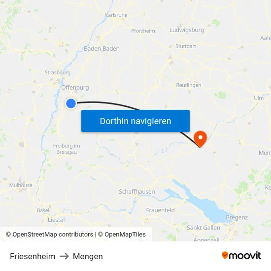 Friesenheim to Mengen map