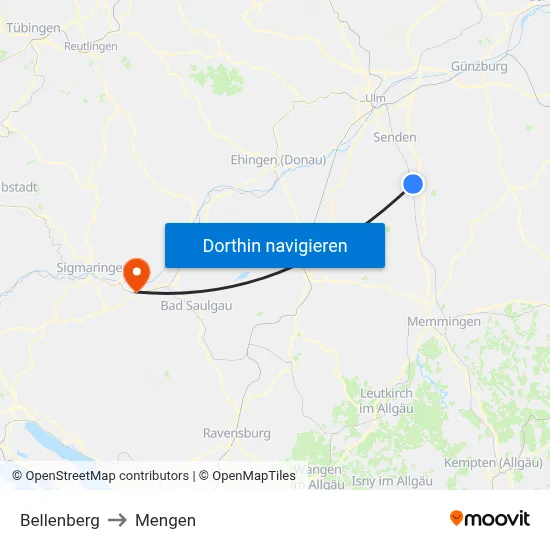 Bellenberg to Mengen map