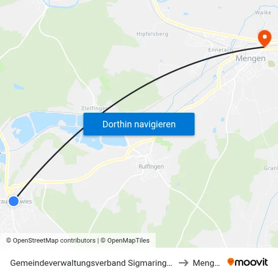 Gemeindeverwaltungsverband Sigmaringen to Mengen map