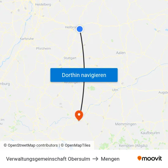 Verwaltungsgemeinschaft Obersulm to Mengen map
