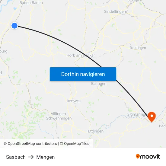 Sasbach to Mengen map