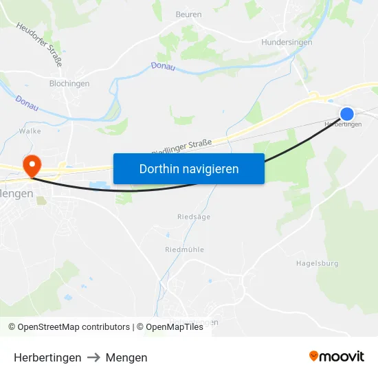 Herbertingen to Mengen map