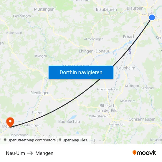 Neu-Ulm to Mengen map