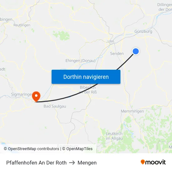 Pfaffenhofen An Der Roth to Mengen map