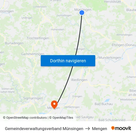 Gemeindeverwaltungsverband Münsingen to Mengen map