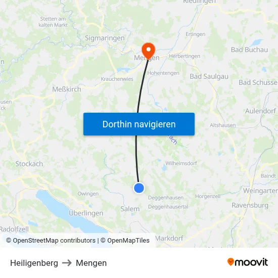 Heiligenberg to Mengen map