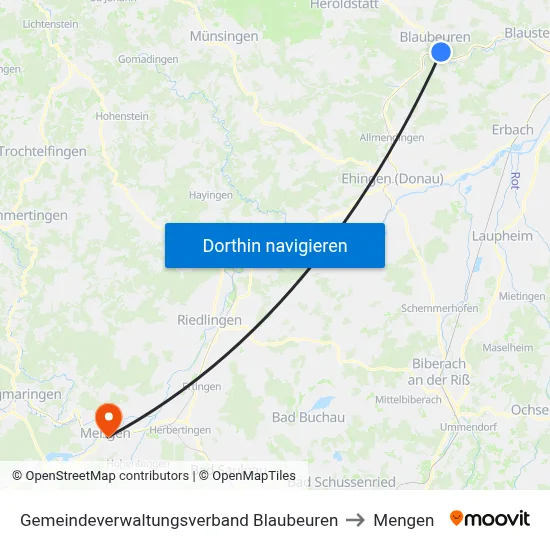 Gemeindeverwaltungsverband Blaubeuren to Mengen map