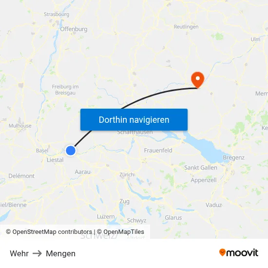 Wehr to Mengen map