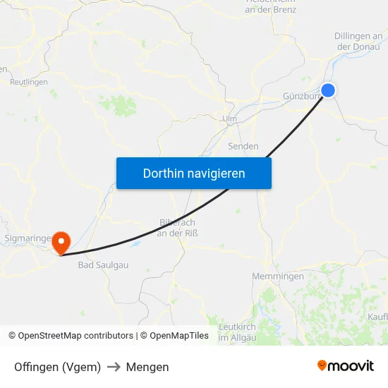 Offingen (Vgem) to Mengen map