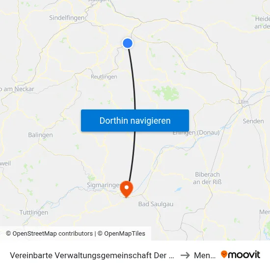 Vereinbarte Verwaltungsgemeinschaft Der Stadt Nürtingen to Mengen map