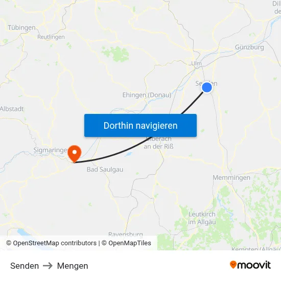 Senden to Mengen map