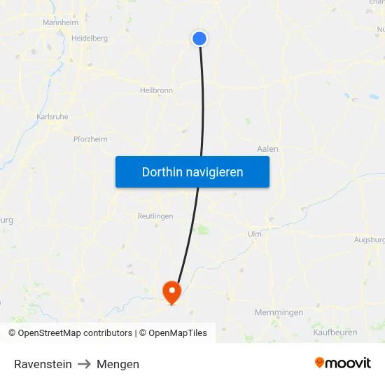 Ravenstein to Mengen map
