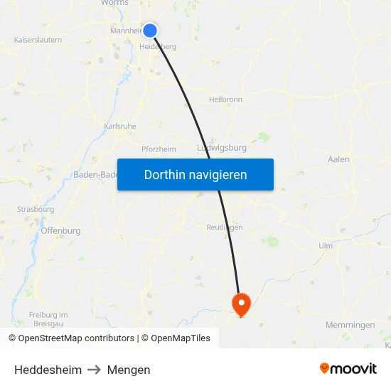 Heddesheim to Mengen map
