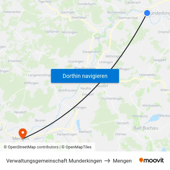 Verwaltungsgemeinschaft Munderkingen to Mengen map