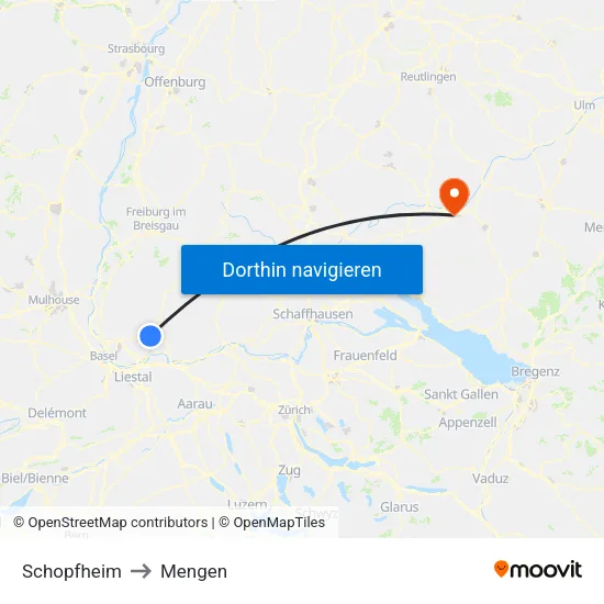 Schopfheim to Mengen map