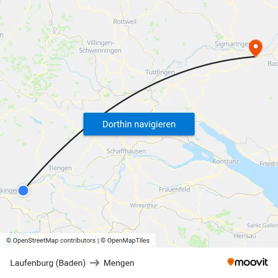 Laufenburg (Baden) to Mengen map
