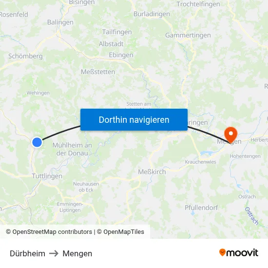 Dürbheim to Mengen map