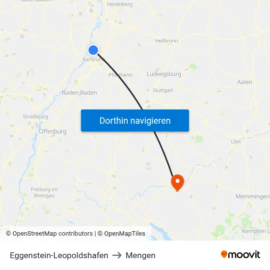 Eggenstein-Leopoldshafen to Mengen map