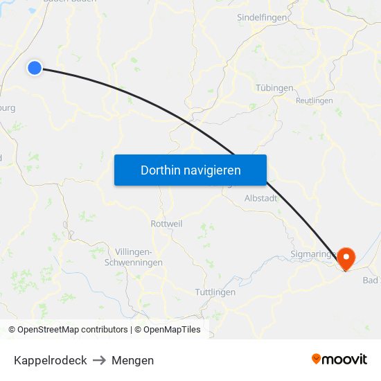 Kappelrodeck to Mengen map
