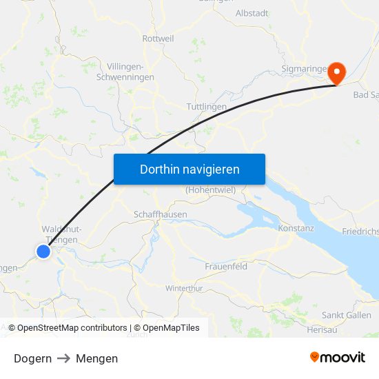 Dogern to Mengen map