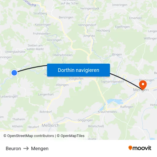 Beuron to Mengen map