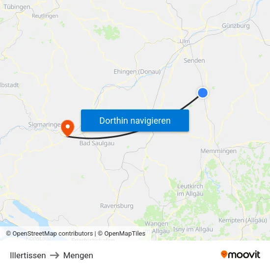 Illertissen to Mengen map