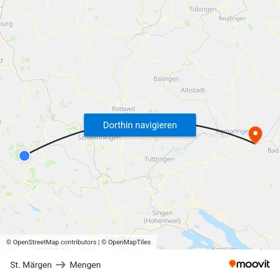 St. Märgen to Mengen map