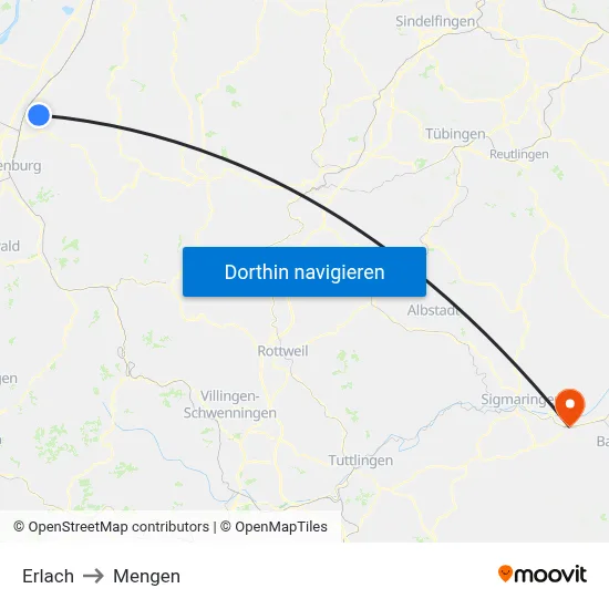 Erlach to Mengen map