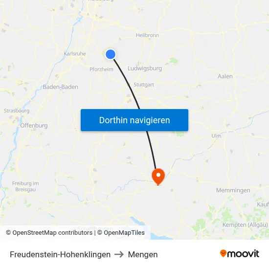 Freudenstein-Hohenklingen to Mengen map