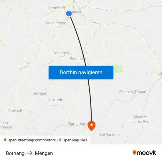 Botnang to Mengen map
