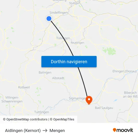 Aidlingen (Kernort) to Mengen map