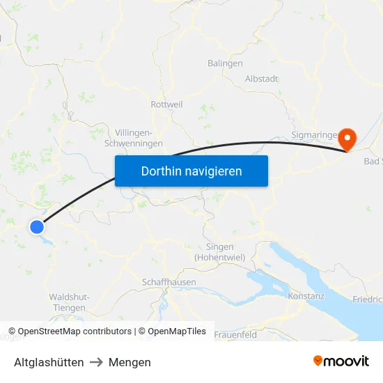 Altglashütten to Mengen map