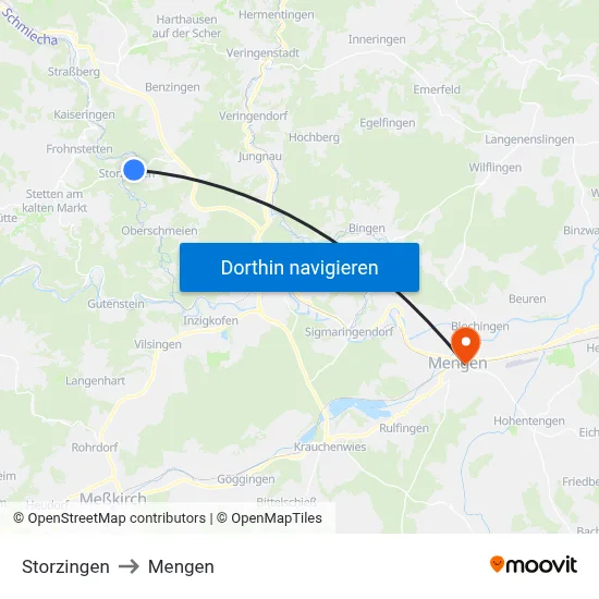 Storzingen to Mengen map