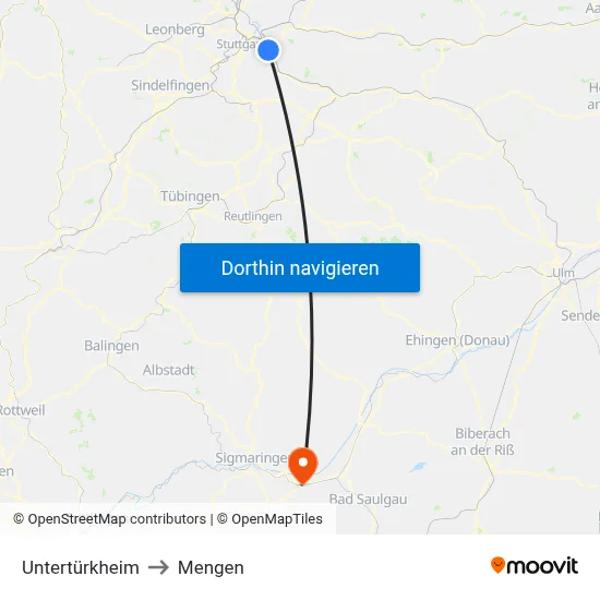 Untertürkheim to Mengen map