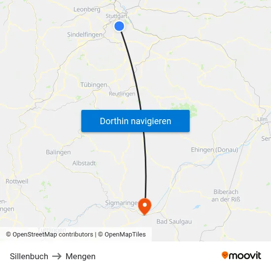 Sillenbuch to Mengen map