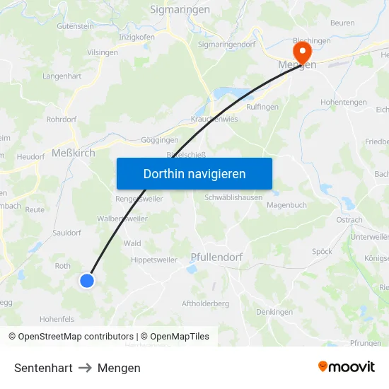 Sentenhart to Mengen map