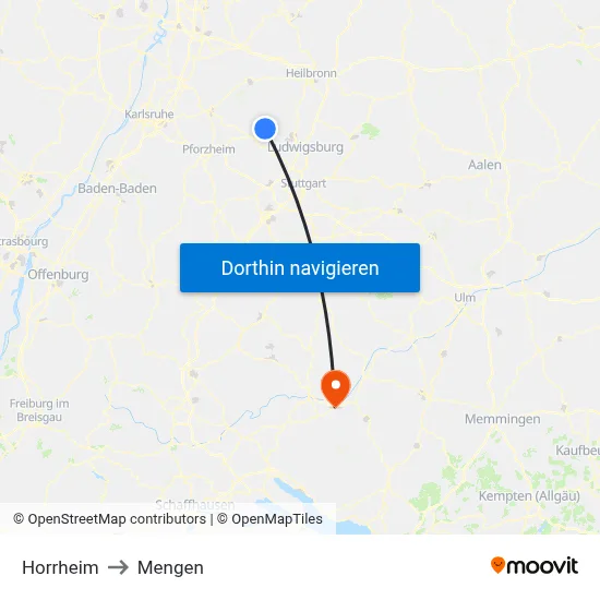 Horrheim to Mengen map