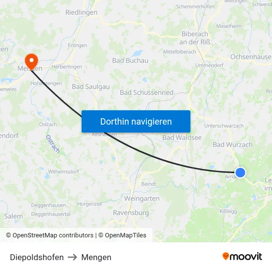 Diepoldshofen to Mengen map