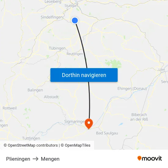 Plieningen to Mengen map