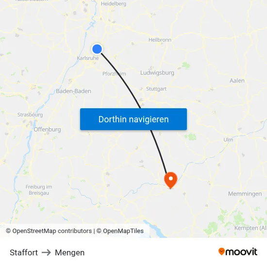 Staffort to Mengen map