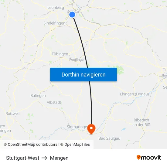 Stuttgart-West to Mengen map